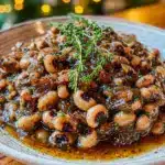 easy slow cooker honey garlic black-eyed peas - featured image