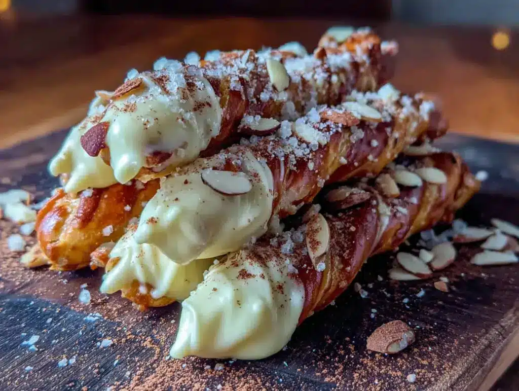 easy white chocolate witch finger pretzel rods - featured image