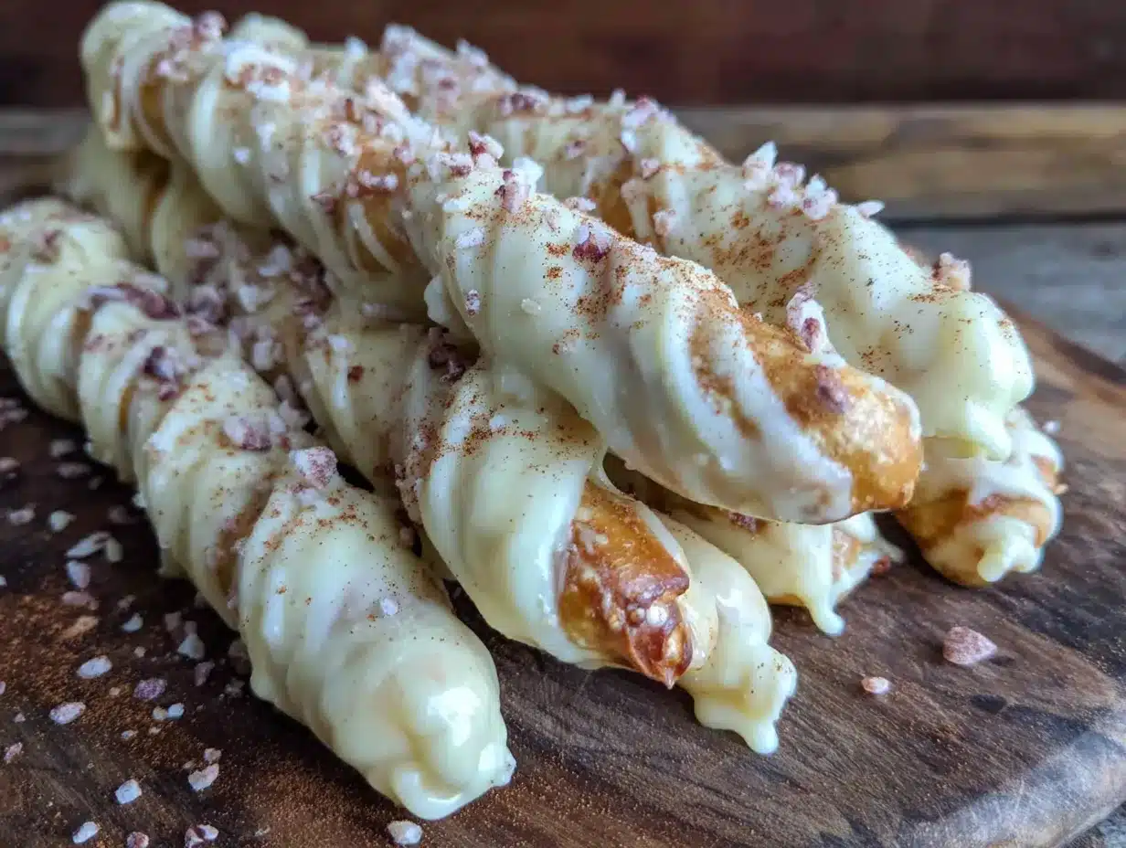 easy white chocolate witch finger pretzel rods preparation steps