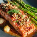 garlic butter salmon with asparagus - featured image