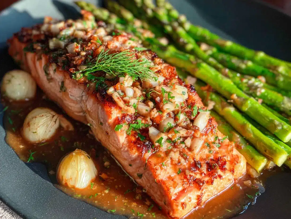 garlic butter salmon with asparagus - featured image