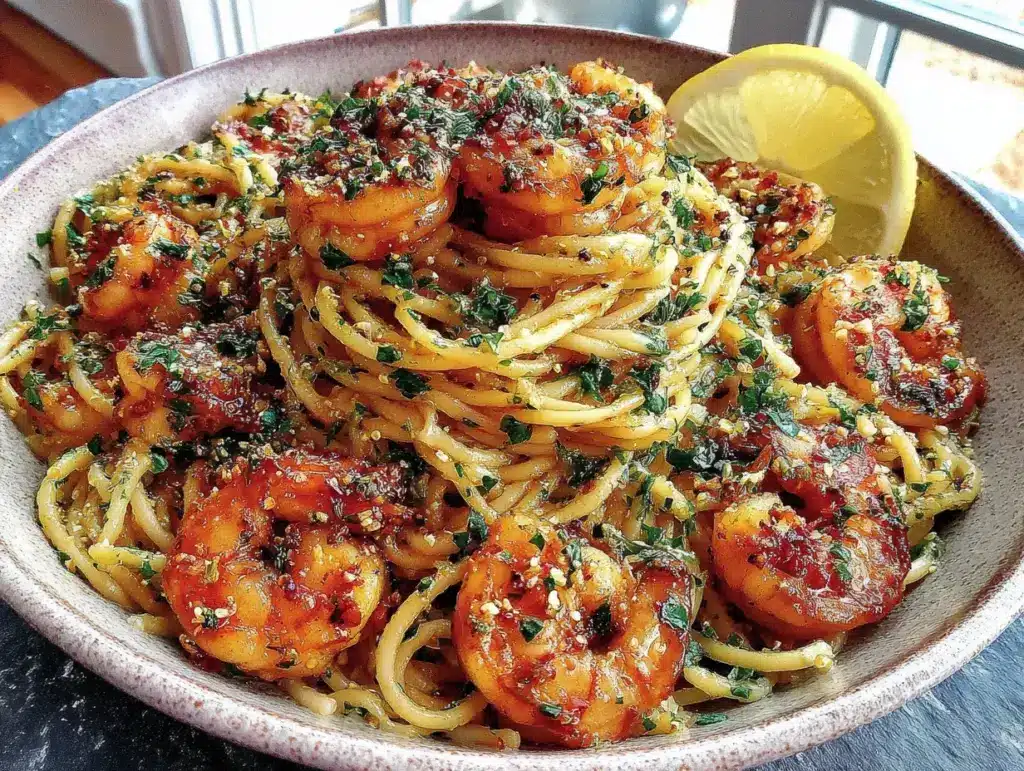 garlic butter shrimp pasta - featured image