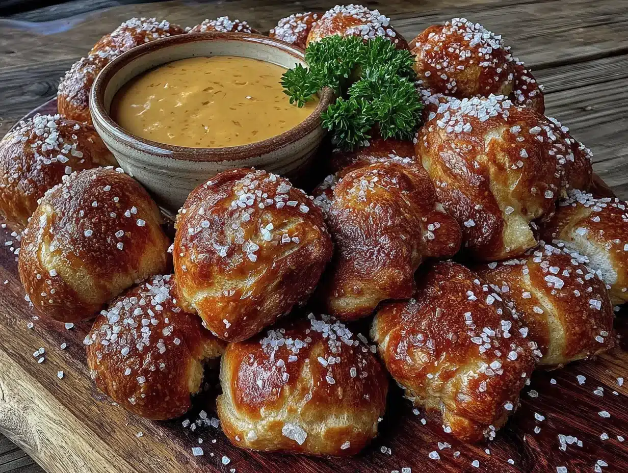 german pretzel bites with beer cheese dip preparation steps