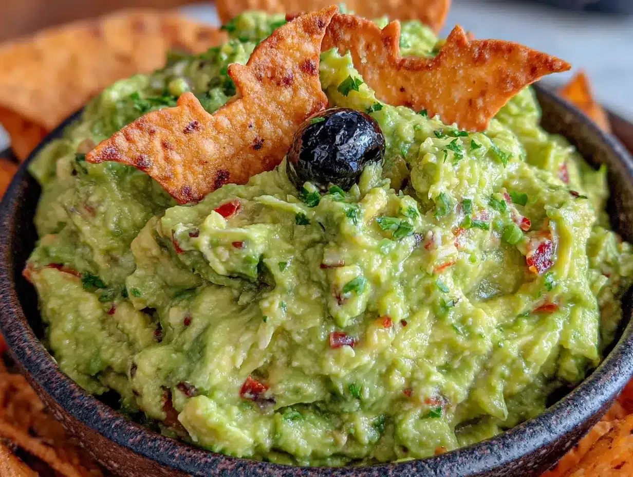 Halloween guacamole preparation steps
