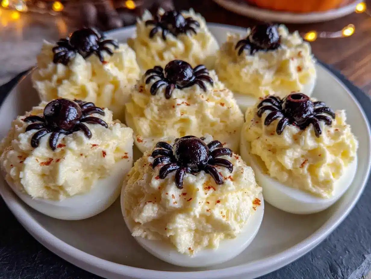 halloween spider deviled eggs preparation steps