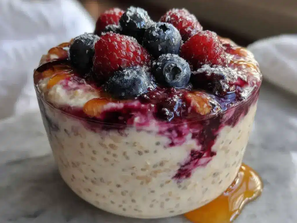 high-fiber chia overnight oats - featured image