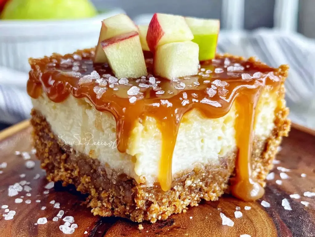 no-bake caramel apple cheesecake bars - featured image