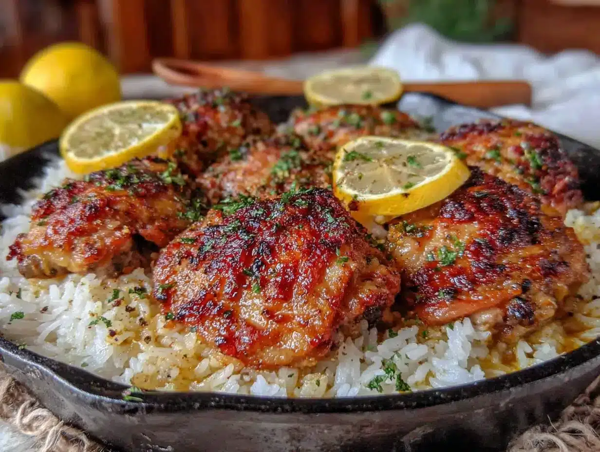 one-pan garlic butter chicken and rice preparation steps