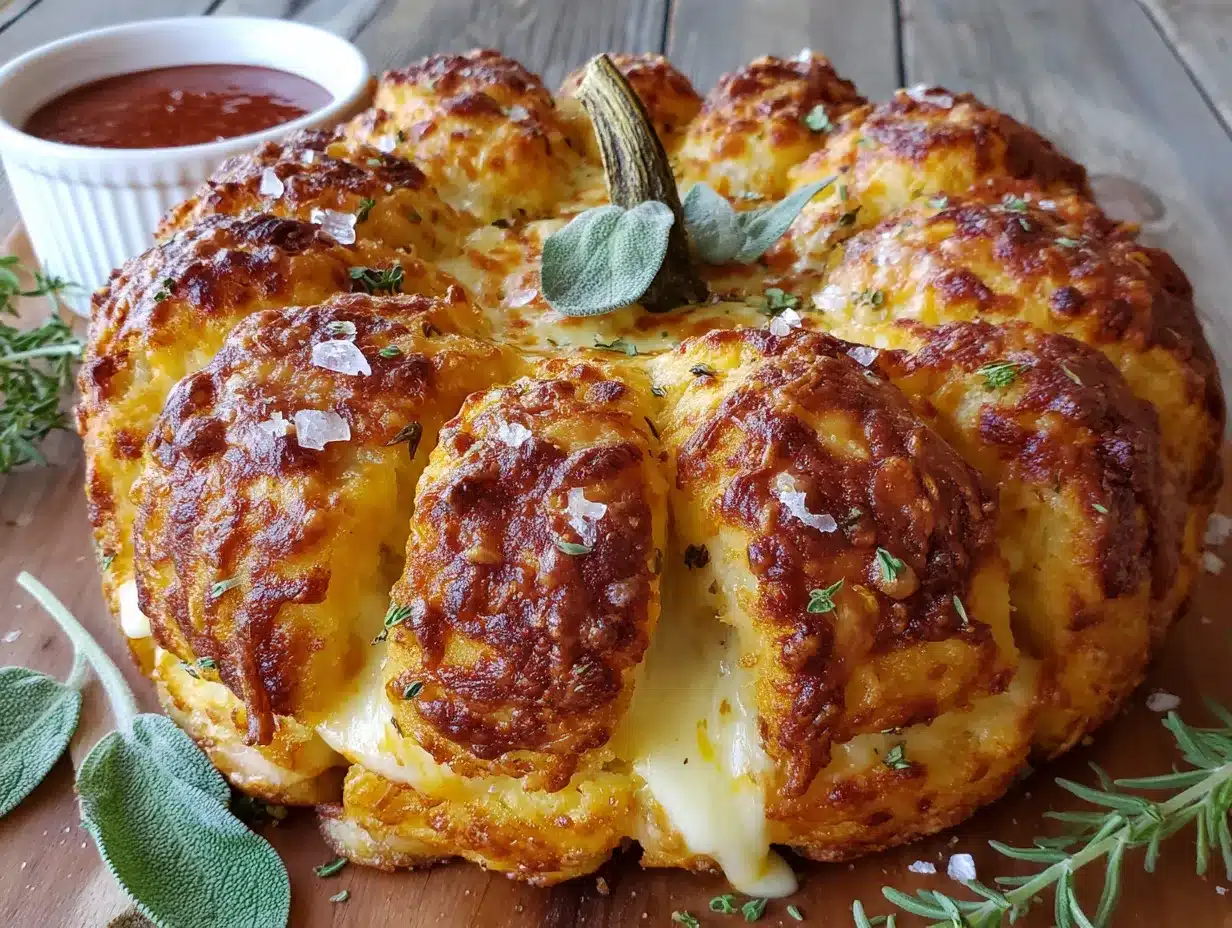 pumpkin shaped pull-apart cheese bread preparation steps