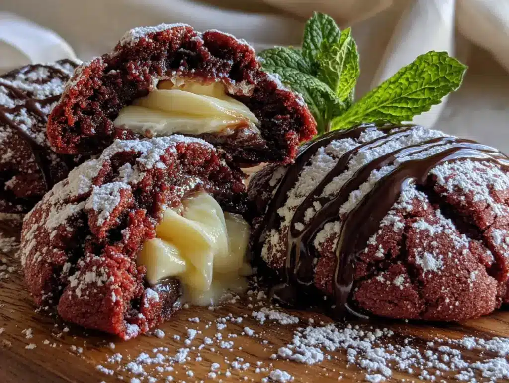 red velvet crinkle cookies with cream cheese filling - featured image