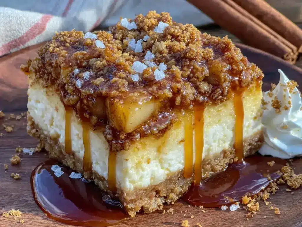 Salted Caramel Apple Crisp Cheesecake Bars - featured image