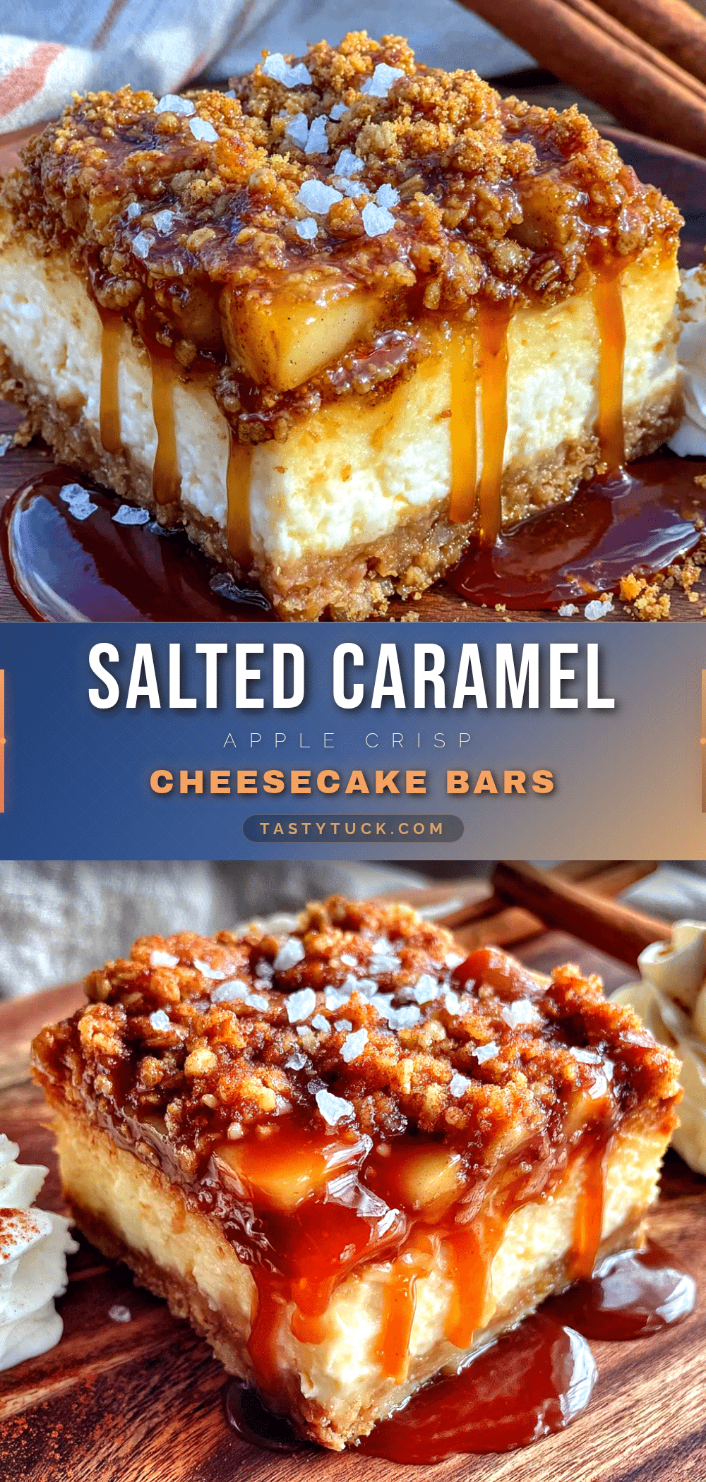 Salted Caramel Apple Crisp Cheesecake Bars recipe