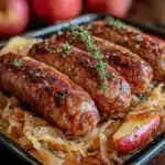 sheet pan sausage sauerkraut and apples - featured image