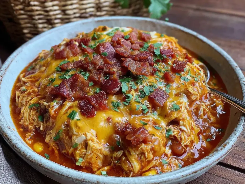 slow cooker cheesy ranch chicken chili - featured image