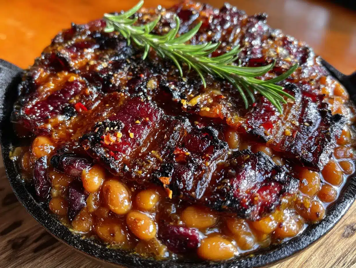 smoky bourbon bacon baked beans preparation steps