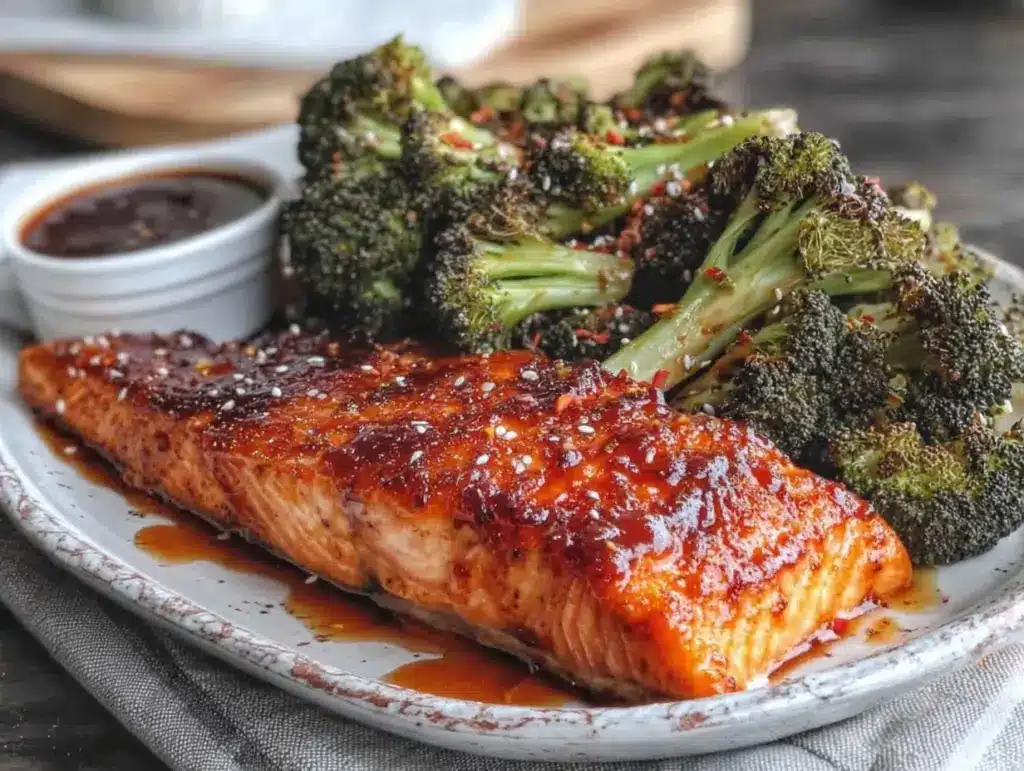 sticky honey garlic salmon - featured image