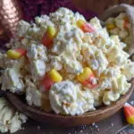white chocolate candy corn popcorn mix - featured image
