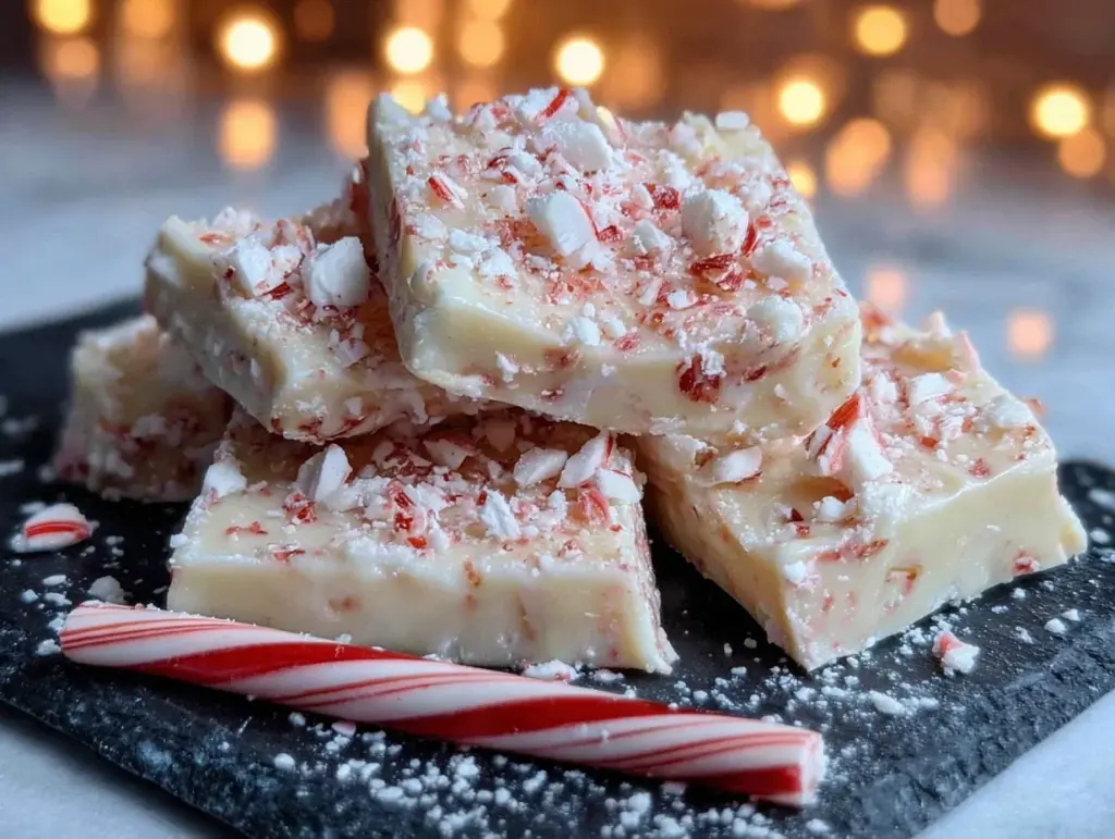 white chocolate peppermint bark fudge - featured image