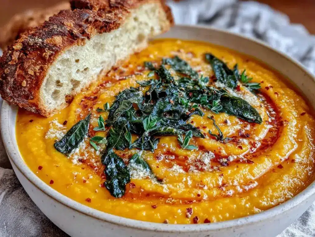 butternut squash soup with sage brown butter - featured image