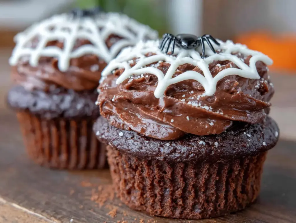 chocolate spider web cupcakes - featured image
