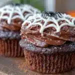 chocolate spider web cupcakes - featured image