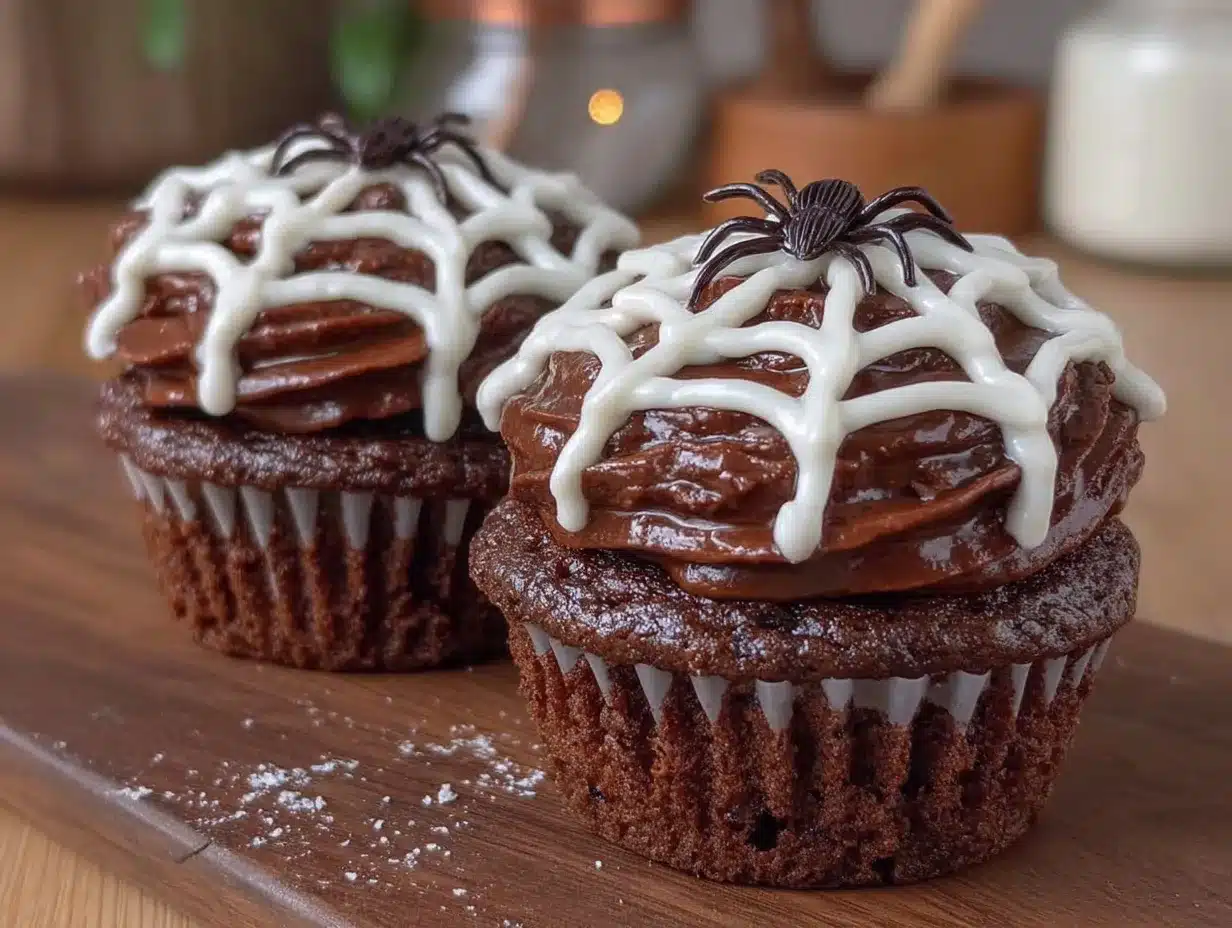 chocolate spider web cupcakes preparation steps