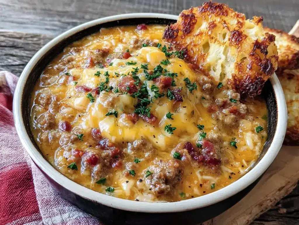 crockpot cheeseburger soup with hash browns - featured image